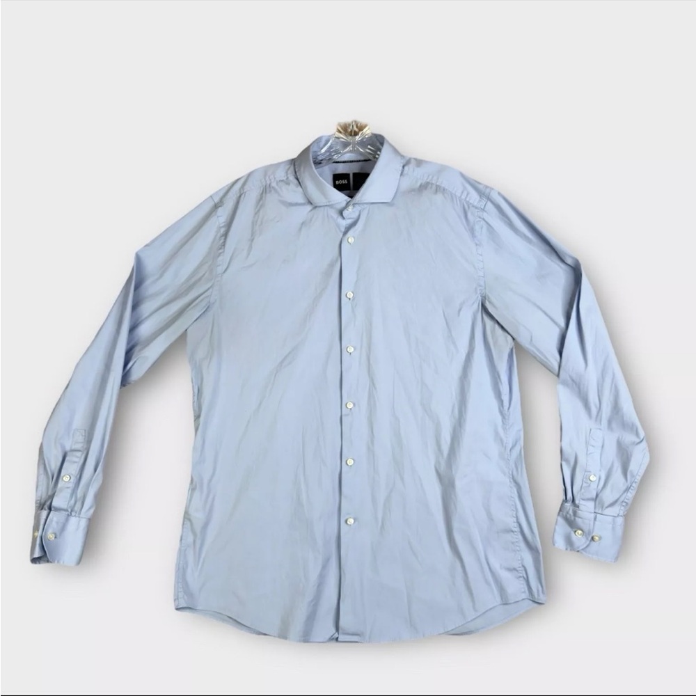 Hugo Boss Shirt Mens XL 17 1/2-44 Blue Slim Fit Stretch Performance Dress Casual